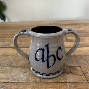 Rowe Pottery Works Vintage 1992 Salt Glazed ABC 2 Handled Child's Cup